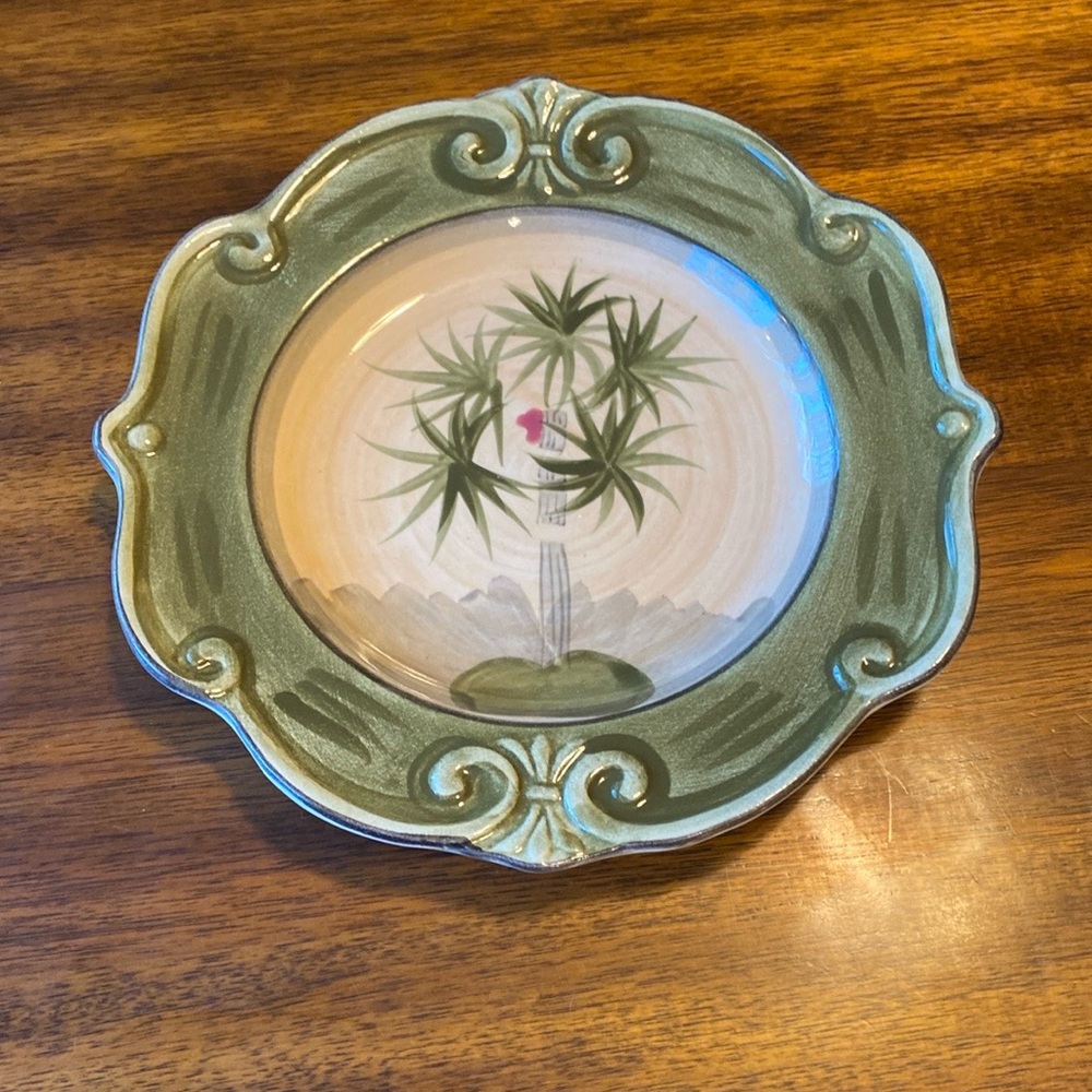 Elegant Green Ceramic Plate with Botanical Design